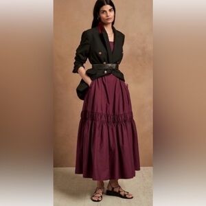 Banana Republic Dark Cherry Backless Poplin Maxi Dress Tall Small